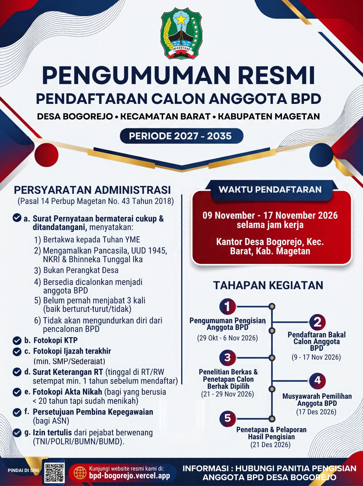 PENGUMUMAN PENDAFTARAN CALON ANGGOTA BPD DESA BOGOREJO